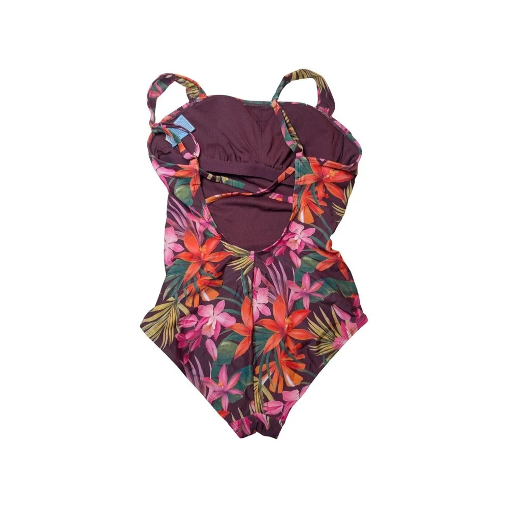 ⭐D4 Women's 1 Piece Swimsuit Shade & Shore Tropical Multicolor Floral - L 12-14